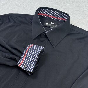 Buttercloth Dress Shirt Mens Large Black Slim Fit Point Collar Long Sleeve